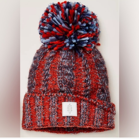 Free People Accessories - Free people movement Pom Party Reflective Beanie. NWT. Red blue combo